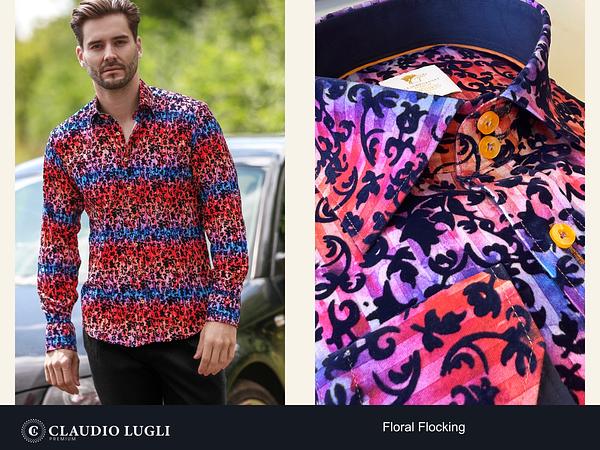 Tie-Dye Floral Flocking Shirt with Luxury Textured Finish — original merchant product imagery