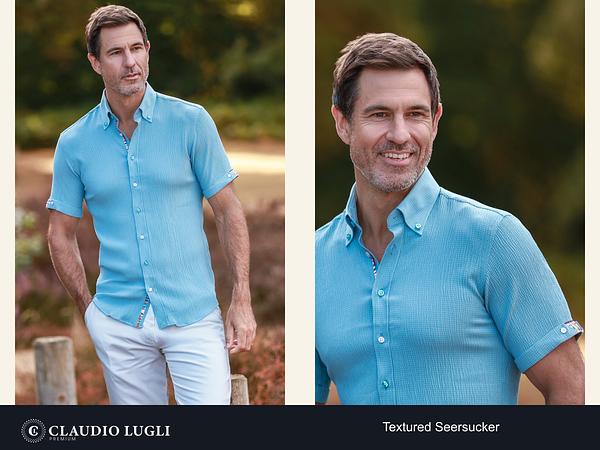 Textured Seersucker Short Sleeve Shirt — original merchant product imagery