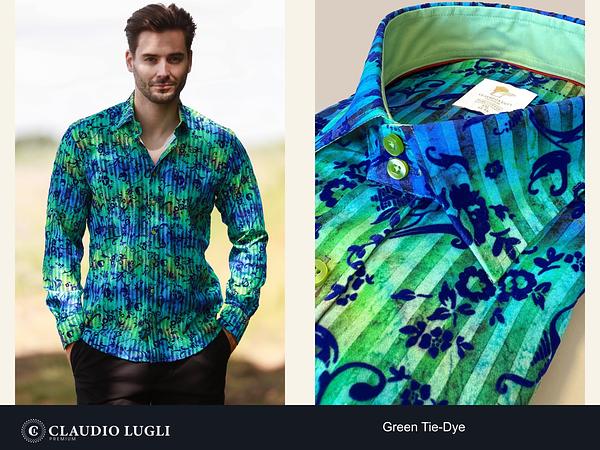 Tie-Dye Floral Flocking Shirt - Green — original merchant product imagery